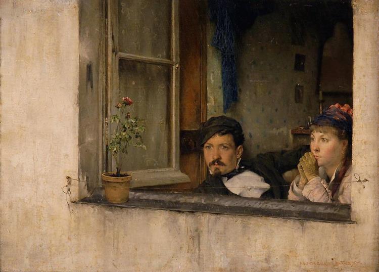 A young man and woman gaze out a window, 1877 - Pascal Adolphe Dagnan-Bouveret