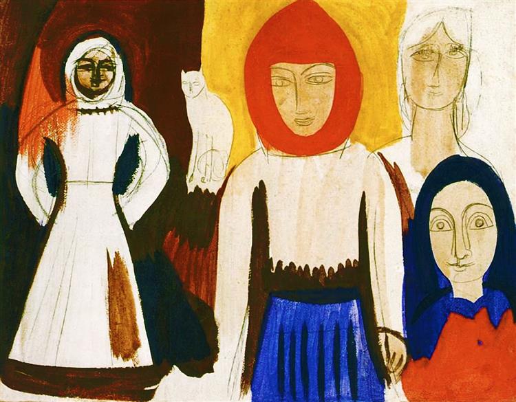 Four Women and a cat, 1912 - Mykhailo Boychuk