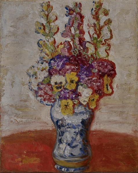 Flowers in Blue and White Vase on Orange Table, c.1915 - Florine Stettheimer