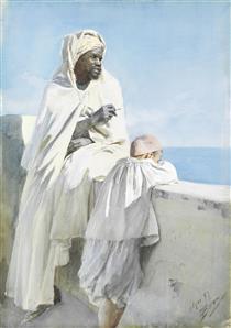 An Algerian Man and Boy Looking Across Bay of Algiers - Anders Zorn