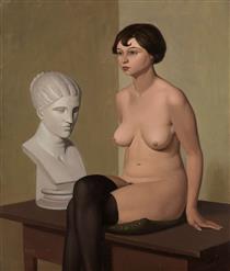Female nude with head in plaster - Georg Scholz