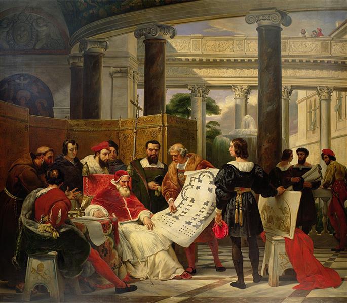 Pope Julius II ordering Bramante, Michelangelo and Raphael to construct the Vatican and St. Peter's, 1827 - Horace Vernet