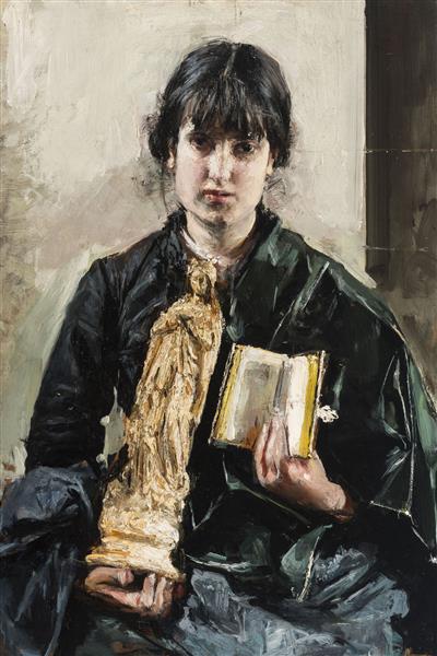 Girl with book and statuette of the Virgin, 1878 - Антонио Манчини