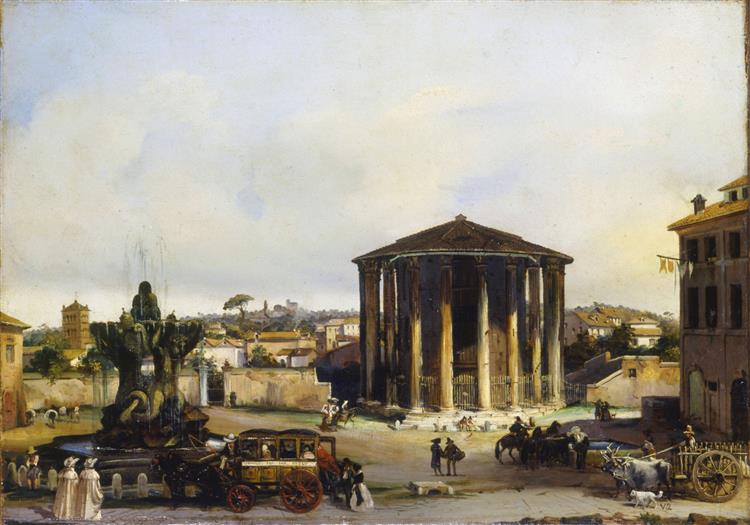 View of the Temple of Vesta, Rome, 1844 - Giacomo Caneva