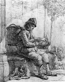 Sitting man with basket - Абрахам ван Стрий