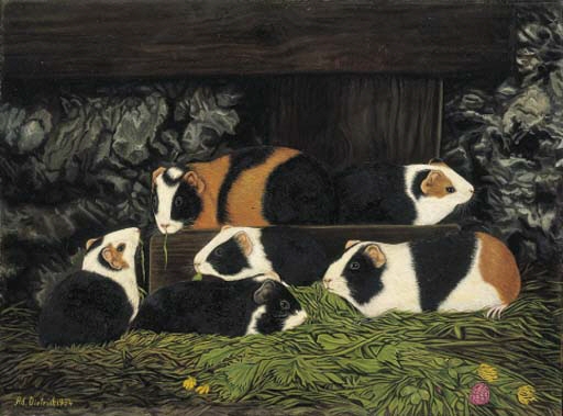 Sechs Meerschweinchen im Stall, 1934 - Adolf Dietrich