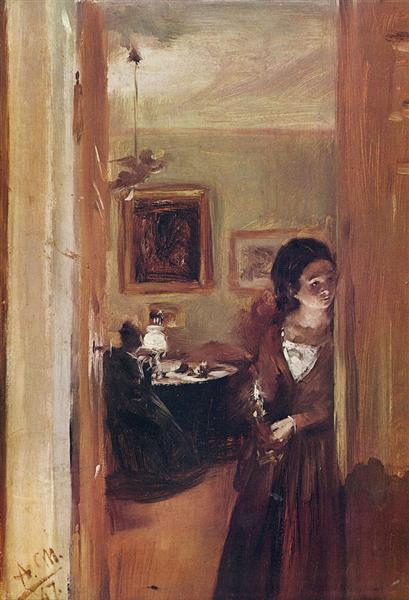 Wohnzimmer mit Menzels Schwester, 1847 - Adolph von Menzel