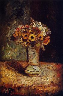 Flowers in a Vase - Adolphe Monticelli