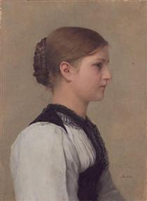 Half-length portrait of a girl in traditional Bernese costume - Albert Anker