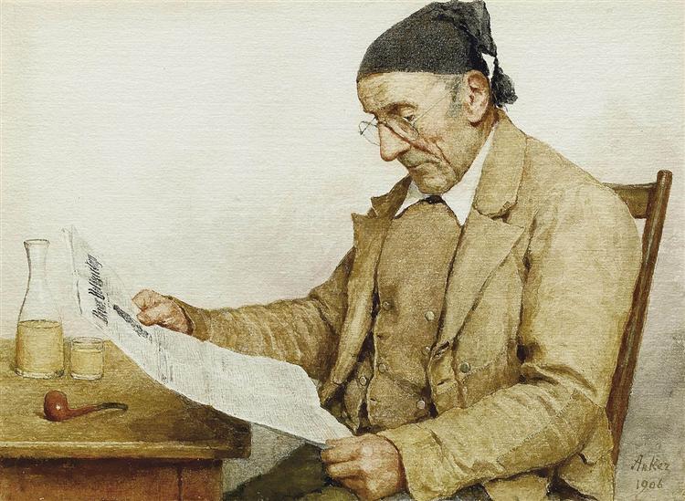 Grandfather with a newspaper, 1906 - Albrecht Anker