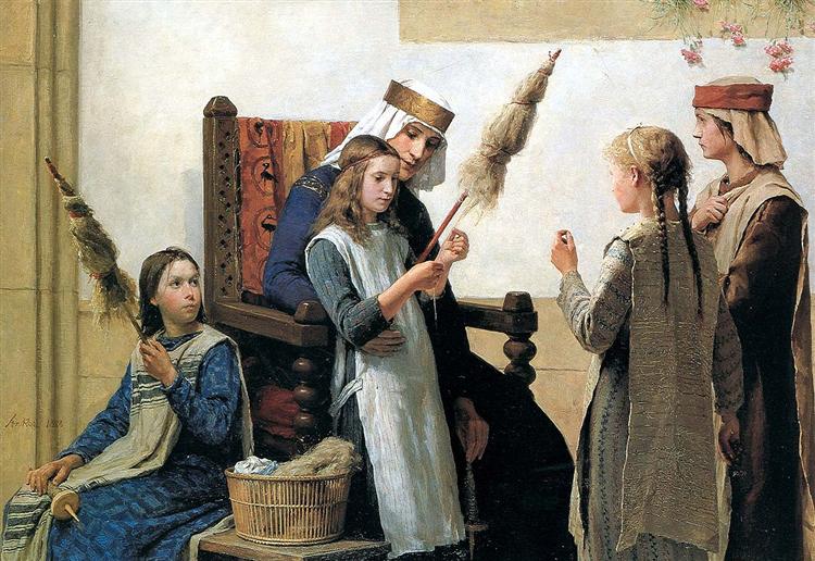 A Rainha Berthe e as tecelãs, 1888 - Albert Anker