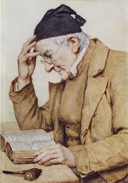 Reading man, 1909 - Albrecht Anker