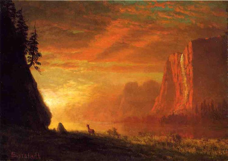 Deer at Sunset - Albert Bierstadt 