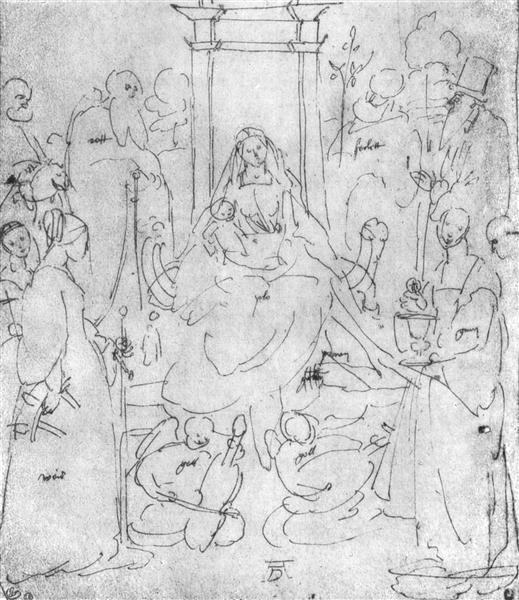 Madonna and Child, saints and angels playing, 1522 - Alberto Durero