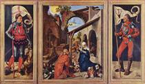 Paumgartner Altarpiece (center panel - The Nativity, wings - St. George, St. Eustace) - Albrecht Durer