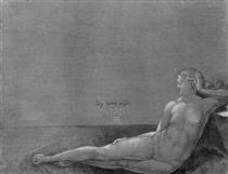 Reclining female nude - Alberto Durero