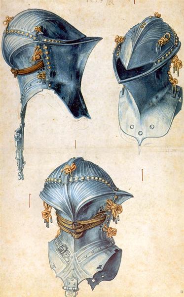 Three studies of a helmet, c.1503 - 杜勒