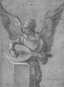 Winged Man In Idealistic Clothing, playing a Lute - Albrecht Durer