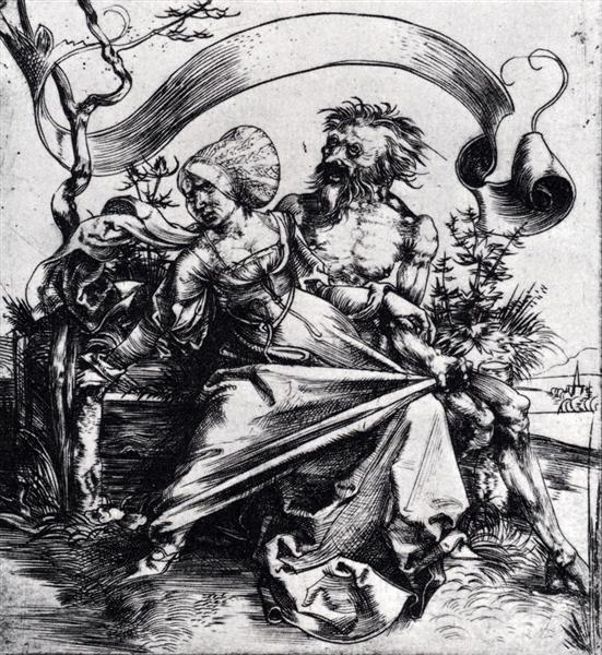 Молодая женщина, атакуемая смертью, 1495 - Альбрехт Дюрер