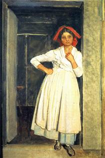 A girl from Albano standing in the doorway - Alexander Andreyevich Ivanov