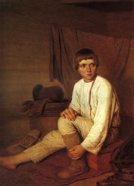 Peasant Boy Putting on Bast Sandals, 1823 - 1827 - Alexei Gawrilowitsch Wenezianow