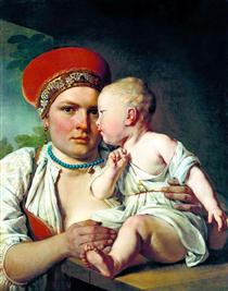 Wet-Nurse with a Child - Alexei Gawrilowitsch Wenezianow