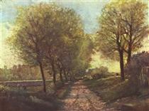 Avenue of trees in a small town - Alfred Sisley