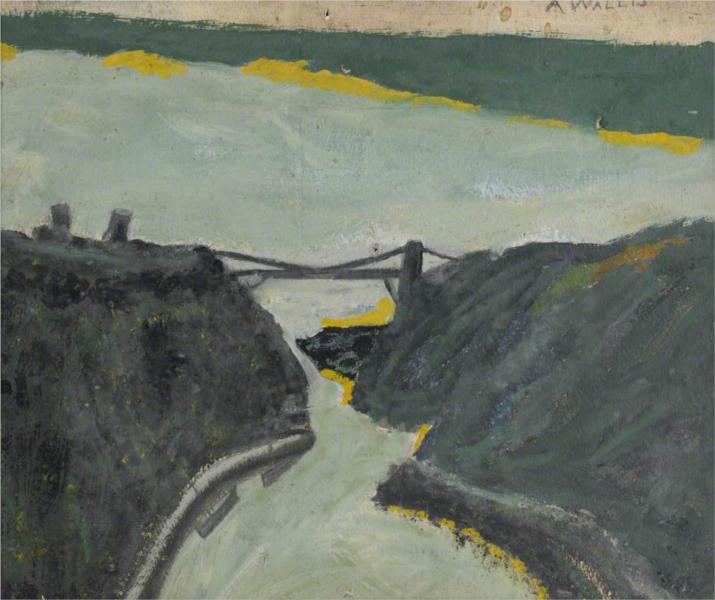 Ravine with Estuary. Bristol Channel and Suspension Bridge, 1938 - Alfred Wallis