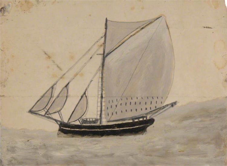 Sailing Boat with French-Grey Sails - Alfred Wallis