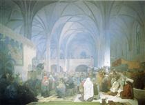Master Jan Hus Preaching at the Bethlehem Chapel - Alphonse Mucha