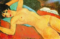Sleeping Nude with Arms Open (Red Nude) - Amedeo Modigliani