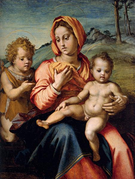 Madonna and Child with the Infant Saint John in a Landscape - Андреа дель Сарто