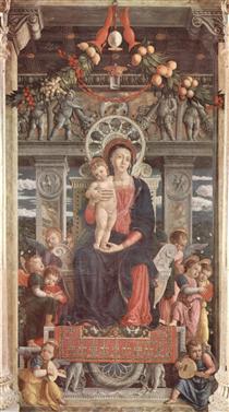 Altarpiece of San Zeno in Verona, central panel Madonna and Angels - Andrea Mantegna
