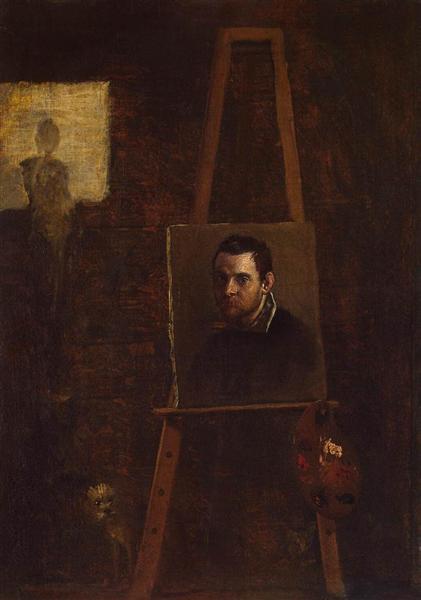 Автопортрет на мольберте, c.1604 - Аннибале Карраччи