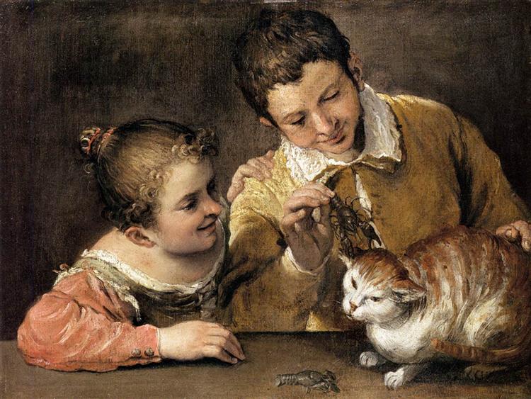 Two Children Teasing a Cat, 1588 - 1590 - Annibale Carracci