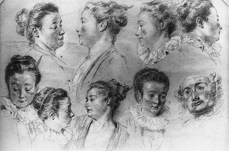 Studies of Women's Heads - Антуан Ватто