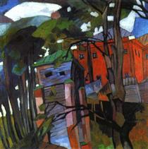 Landscape with a red house - Aristarkh Lentulov
