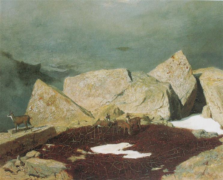 High mountains with chamoises, 1849 - 阿诺德·勃克林