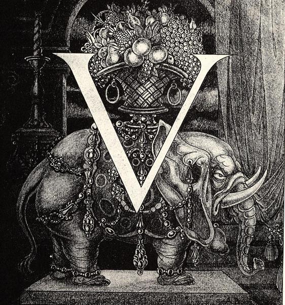 Initial Letter 'V' to Volpone, 1898 - Aubrey Beardsley