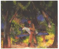 Reading man in park - Август Маке