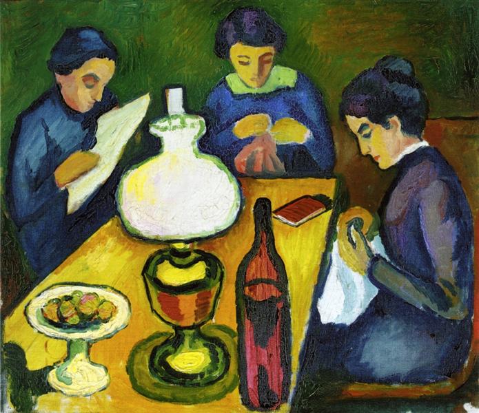 Three Women at the Table by the Lamp, 1912 - August Macke