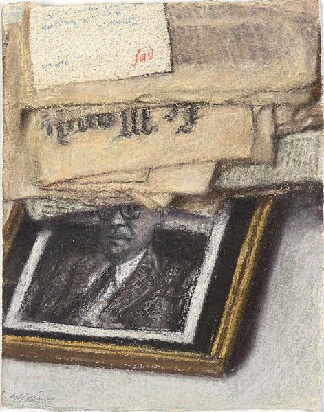 Le Monde Newspaper and Framed Portrait, 1988 - Avigdor Arikha