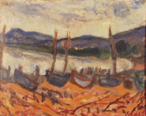Coastal View with Barges, 1930 - Бела Чобель