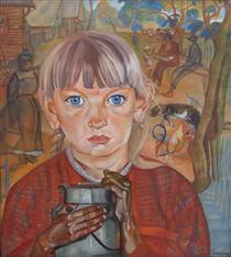 Girl with a Milk Can - Boris Dmitrijewitsch Grigorjew