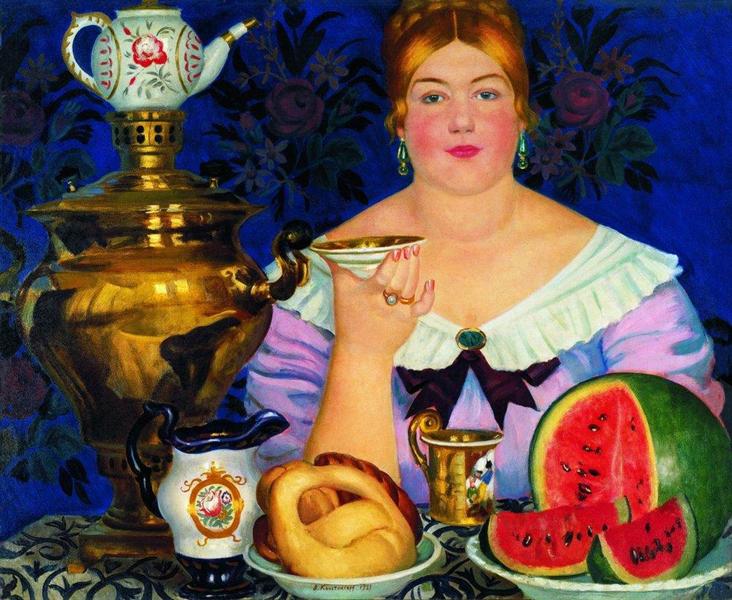 Mercahnt's Wife Drinking Tea, 1923 - Boris Michailowitsch Kustodijew