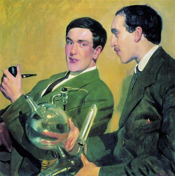Портрет Петра Капицы и Николая Семенова, 1921 - Борис Кустодиев