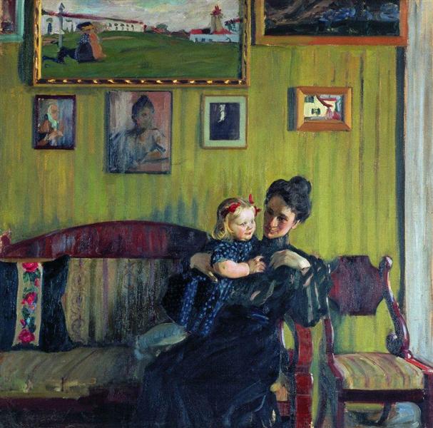 Portrait of Y.E. Kustodieva with daughter Irina, 1908 - Boris Michailowitsch Kustodijew