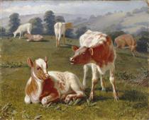 Calves in a Meadow - Briton Rivière