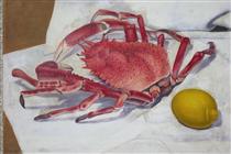 Still Life Depicting Lemon And Crab On White Tablecloth - Кан'яччо ді Сан П'єтро