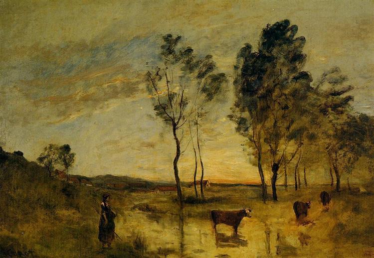 Коровы на берегах Гуэ, c.1870 - c.1875 - Камиль Коро